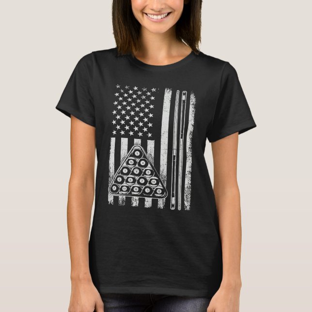 Billiard Game  USA American Flag Pool Player Sport T Shirt (Framsida)