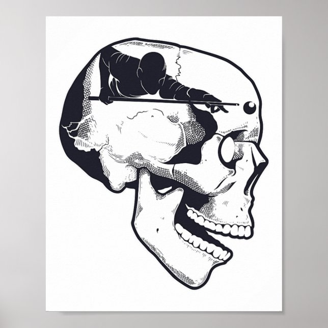 Billiard Player Brain Skull Billiards Bord Rack C Poster (Framsidan)