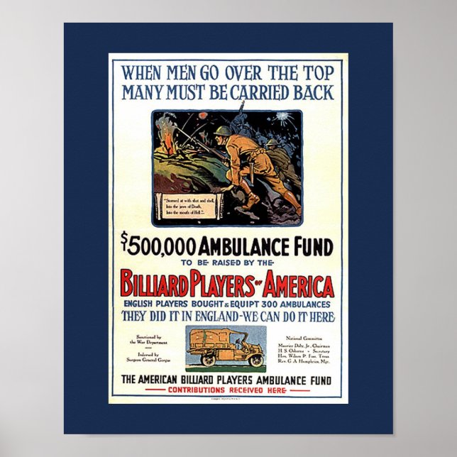 Billiard Players of America WW1 Fundising Poster (Framsidan)