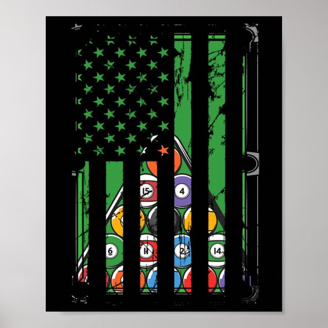 Billiard Rack USA American Flagga Billiards Player Poster (Framsidan)