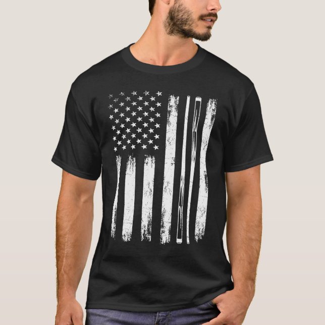 Billiard Stick  USA Flag Pool Player 8 Ball Tourna T Shirt (Framsida)