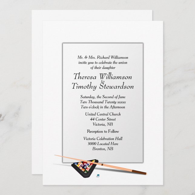 Billiard Theme Wedding Investigation White Bröllop Inbjudningar (Fram/baksida)