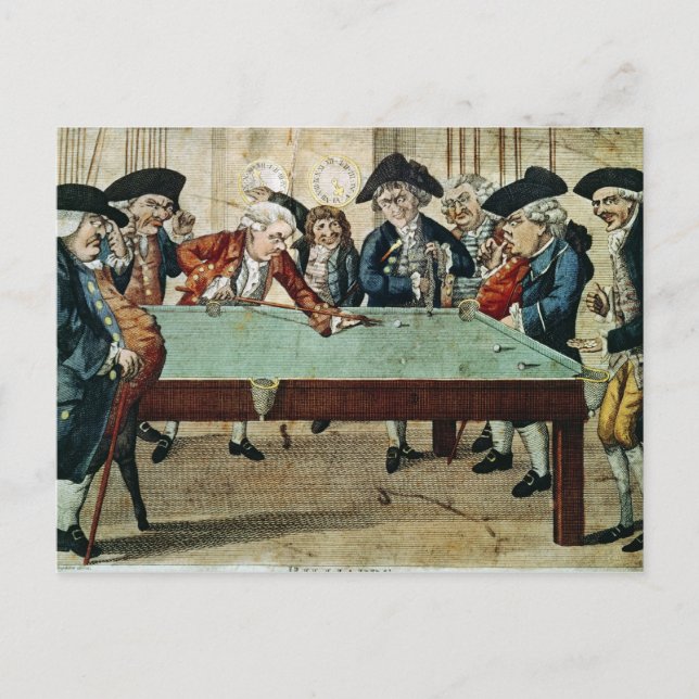Billiards, 1800-talets etsning av R.Sayer Vykort (Framsida)