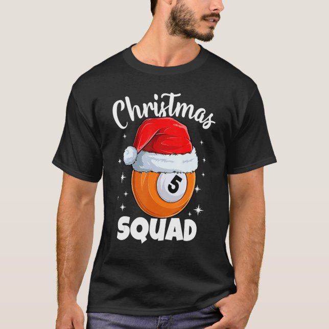 Billiards 5 Ball Christmas Squad Pool Balls Billia T Shirt (Framsida)