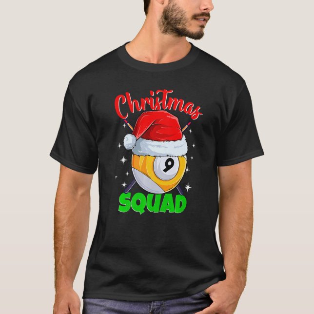 Billiards 9 Ball Christmas Squad Pool Balls Billia T Shirt (Framsida)