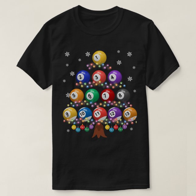 Billiards Älskare Julafton Träd Ljus Santa Billiar T Shirt (Design framsida)