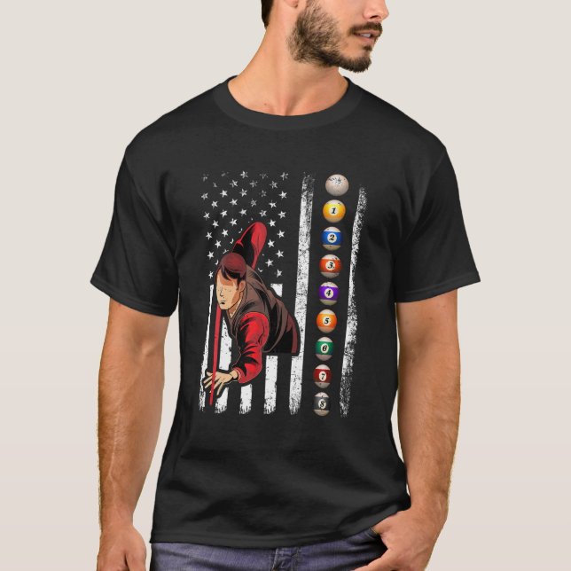 Billiards Älskare Retro American Flagga Billiards  T Shirt (Framsida)