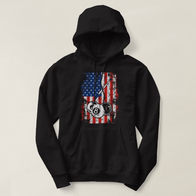 Billiards American Flagga Cue Bassäng Bollar Billi Hoodie (Design framsida)