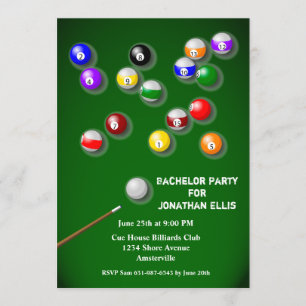 Billiards Bachelor Party Inbjudningar