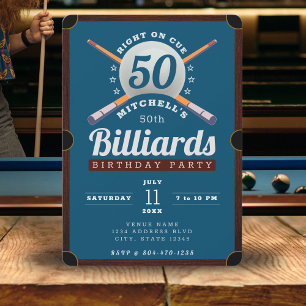 Billiards bassäng 50:e Födelsedagsfesten Blue Inbjudningar