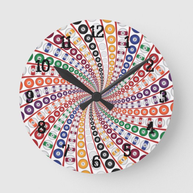 Billiards/Bassäng Bollar: Wall Clock Rund Klocka (Framsida)