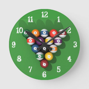Billiards/Bassäng Bollar: Wall Clock Rund Klocka