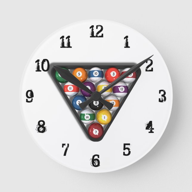Billiards/Bassäng Bollar: Wall Clock Rund Klocka (Framsida)