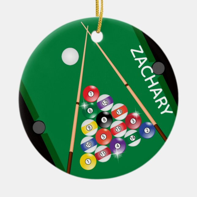 Billiards Bassäng Game Julgransprydnad Keramik (Framsidan)