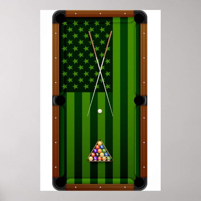 Billiards Bassäng Player Bord USA amerikanska Flag Poster (Framsidan)