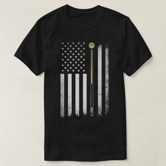 Billiards Bassäng Player Bord USA amerikanska Flag T Shirt (Design framsida)