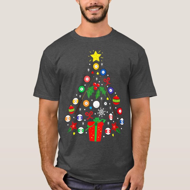 Billiards Bassäng Player jul Ornament Träd T Shirt (Framsida)