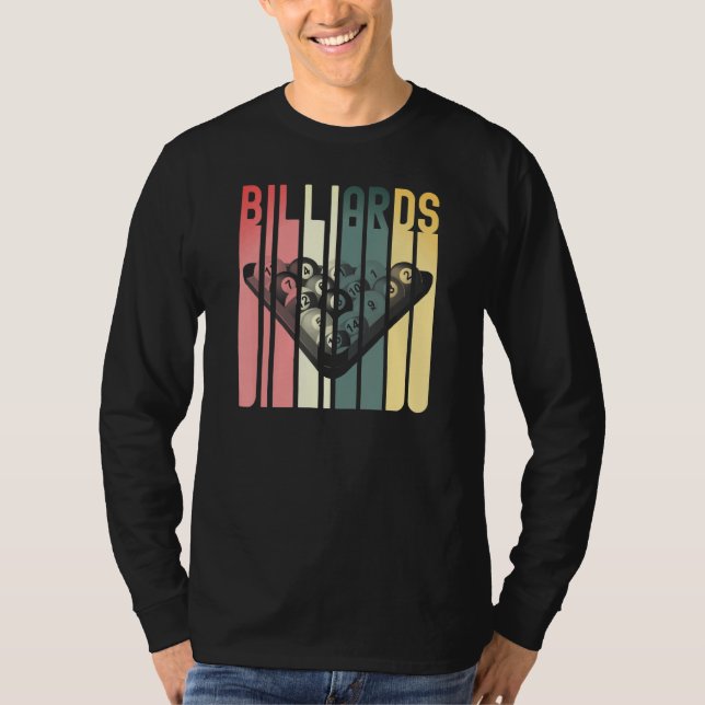 Billiards Bassäng Pub Sports Retro 8 Boll Stick Pl T Shirt (Framsida)