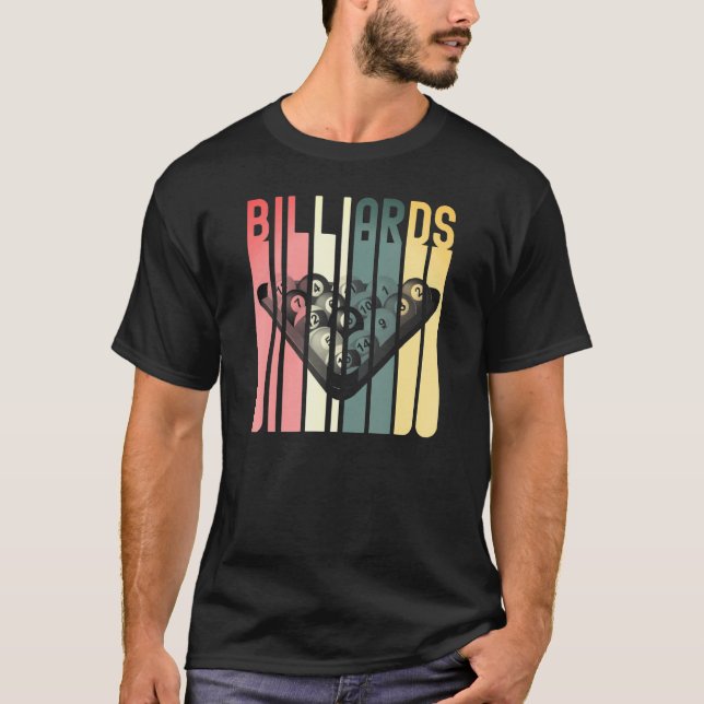 Billiards Bassäng Pub Sports Retro 8 Boll Stick Pl T Shirt (Framsida)