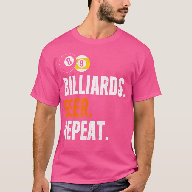 Billiards Beer Repeat Funny Billiard T Shirt (Framsida)