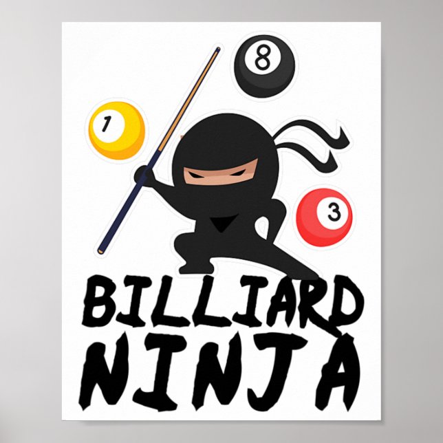 Billiards Billiard Ninja Bassäng Player 8 Funny Poster (Framsidan)