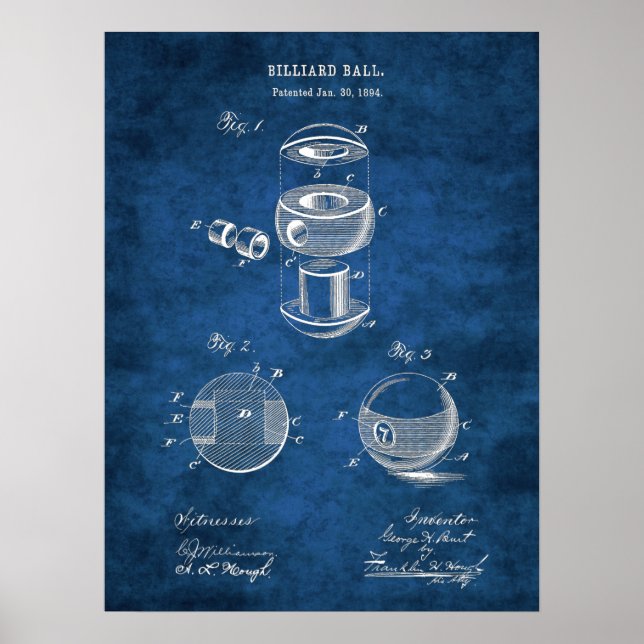 Billiards Boll Patent Art #2 Bassäng rumsdekoratio Poster (Framsidan)