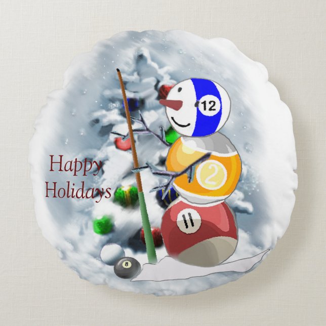 Billiards Boll Snögubbe jul Rund Kudde (Framsidan)