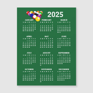 Billiards Bollar Bassäng 2025 Calendar Magnetic Ca