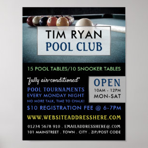 Billiards Bord, Bassäng, Snooker Klubb Advertising Poster