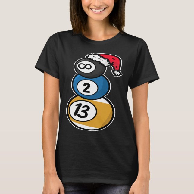 Billiards Christmas Snowman with Pool Table Balls  T Shirt (Framsida)