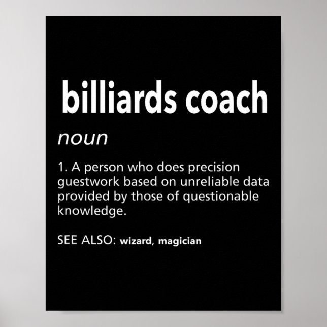Billiards Coach Definition Funny Bassäng Player Hu Poster (Framsidan)
