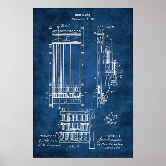 Billiards Cue Rack Patent Art #13 Bassäng Decor Poster (Framsidan)