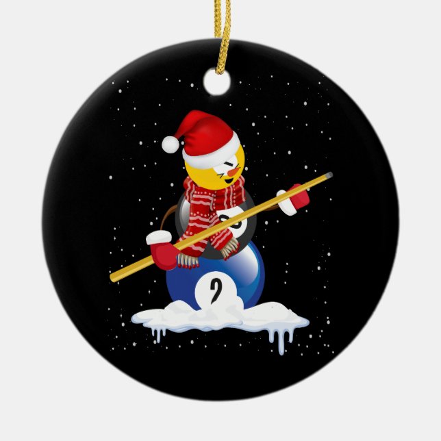 Billiards God jul Snögubbe med Bassäng Bord Julgransprydnad Keramik (Framsidan)