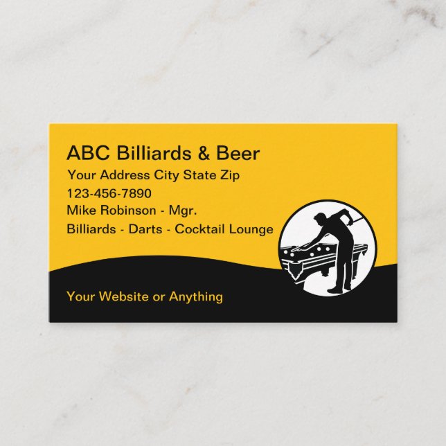 Billiards Hall And Lounge Business Cards Visitkort (Framsida)