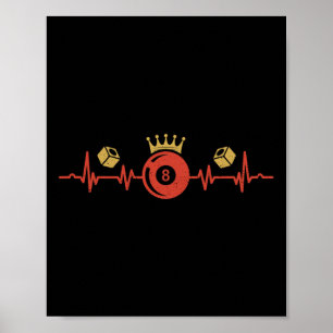 Billiards Heartslag 8 Boll Bassäng Player Billiard Poster
