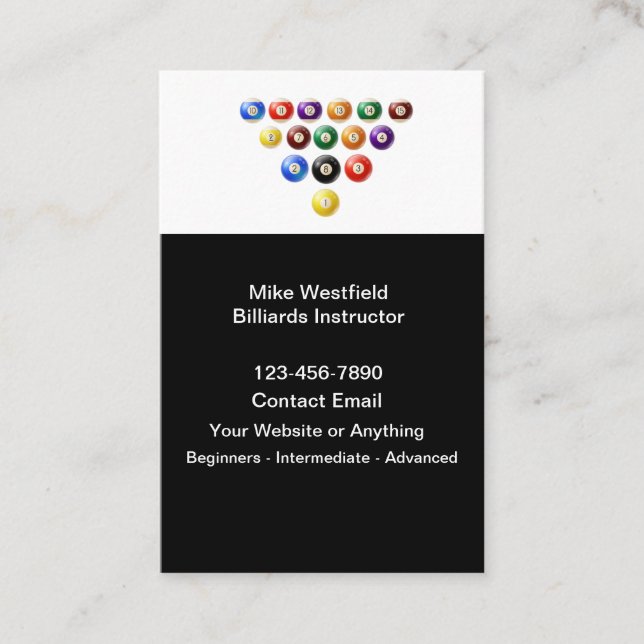 Billiards Instructor Simple Business Cards Design Visitkort (Framsida)
