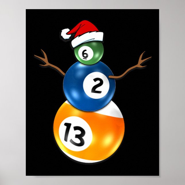 Billiards jul Snögubbe med Bassäng Bord Poster (Framsidan)