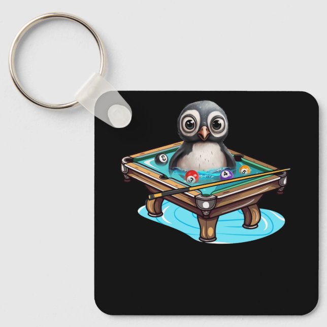 Billiards Penguin Hustler Bassäng Snooker spelar p Nyckelring (Framsida)