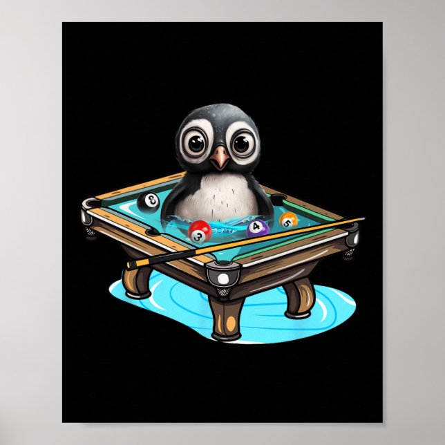 Billiards Penguin Hustler Bassäng Snooker spelar p Poster (Framsidan)