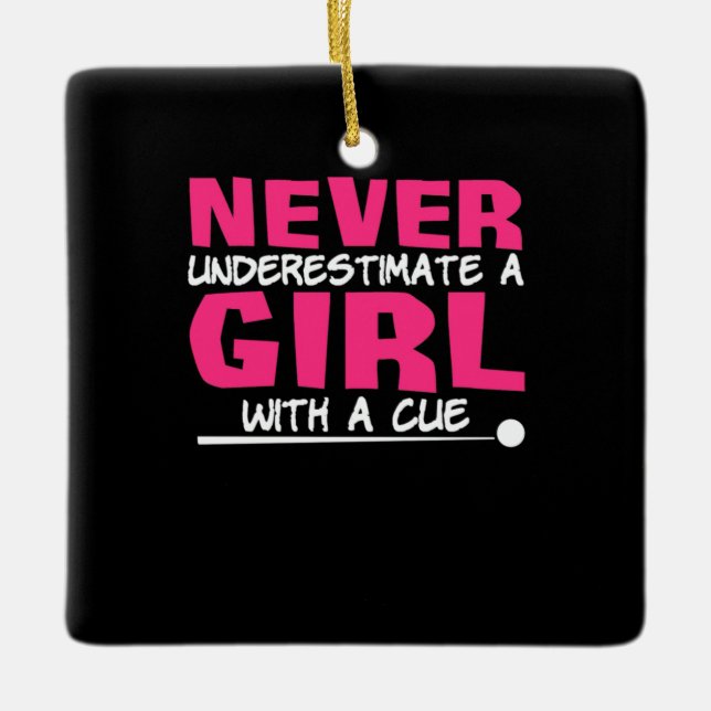 Billiards Player | Bassäng Billiards Girl med Cue Julgransprydnad Keramik (Framsida)