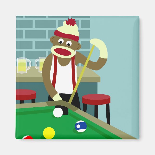 Billiards Player sock monkey Bassäng Magnet (Framsidan)