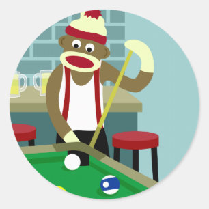 Billiards Player sock monkey Bassäng Runt Klistermärke