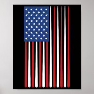 Billiards Player USA American Flagga Sticks Cue Poster