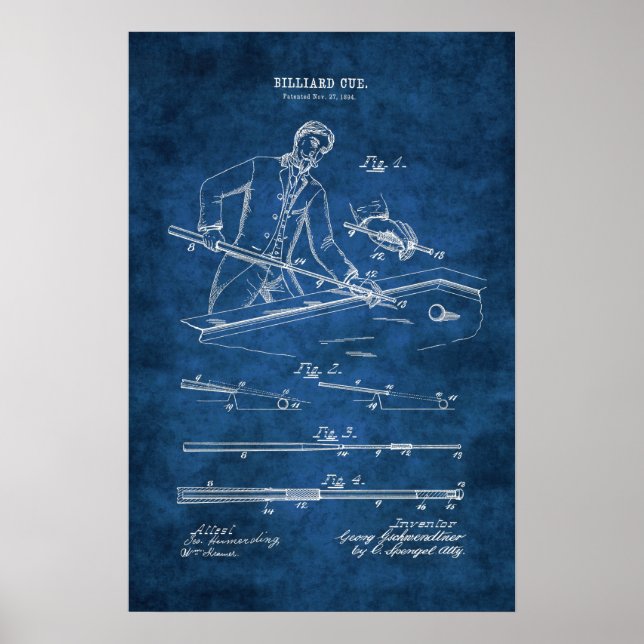 Billiards Poster Patent Art nr 7 Bassäng Room Deco (Framsidan)