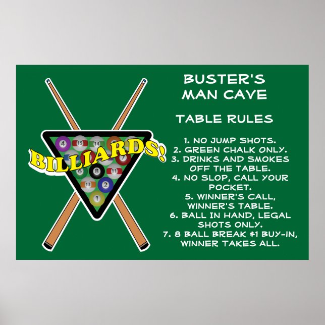 Billiards Rack House Bassäng Regler Poster (Framsidan)