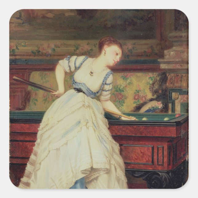 Billiards spel, 1800-talet fyrkantigt klistermärke (Framsida)