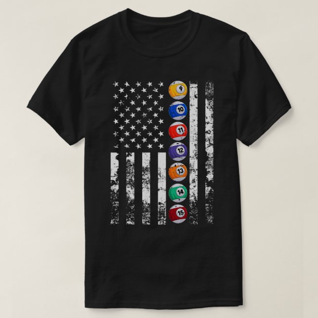 Billiards USA amerikanska Flagga T Shirt (Design framsida)
