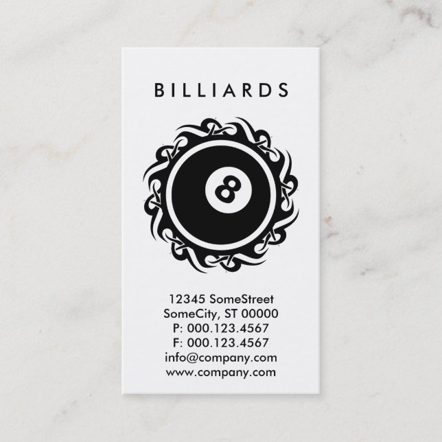 BILLIARDS VISITKORT (Framsida)