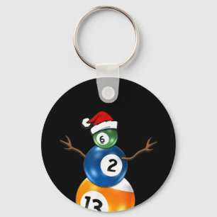 Billiardspel jul Snögubbe med Bassäng Bord Bolla Nyckelring