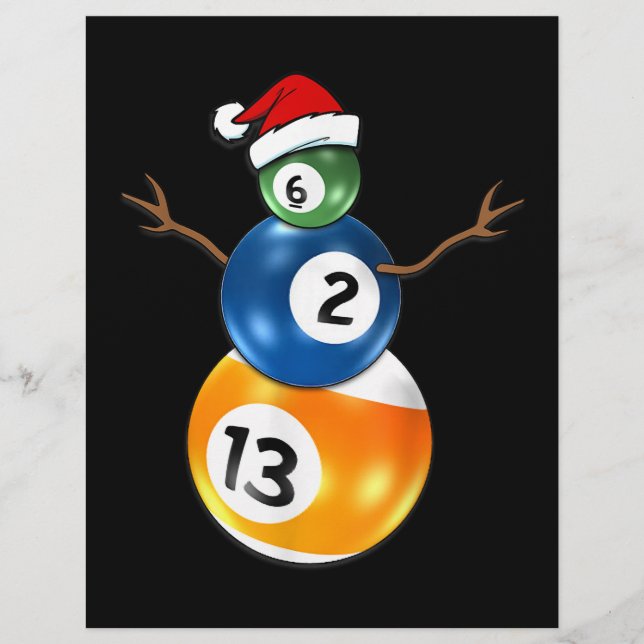 Billiardspel jul Snögubbe med Bassäng Bord Bollar Brevhuvud (Framsida)